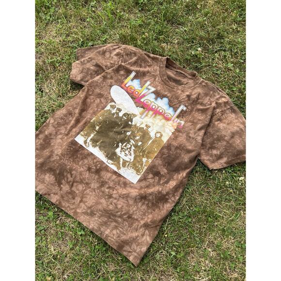 Led Zeppelin II 90s Heavy Metal Vintage Album Rock Roll Brown Tie Dye T-Shirt L - Picture 2 of 4